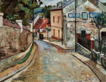 Car in rue Raoul-Fihos in Marly-le-Roi, tableau de Nathan Grunsweigh, vendu par la galerie Marek & Sons.