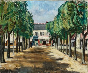 Church square in Le Vésinet, tableau de Nathan Grunsweigh, vendu par la galerie Marek & Sons.